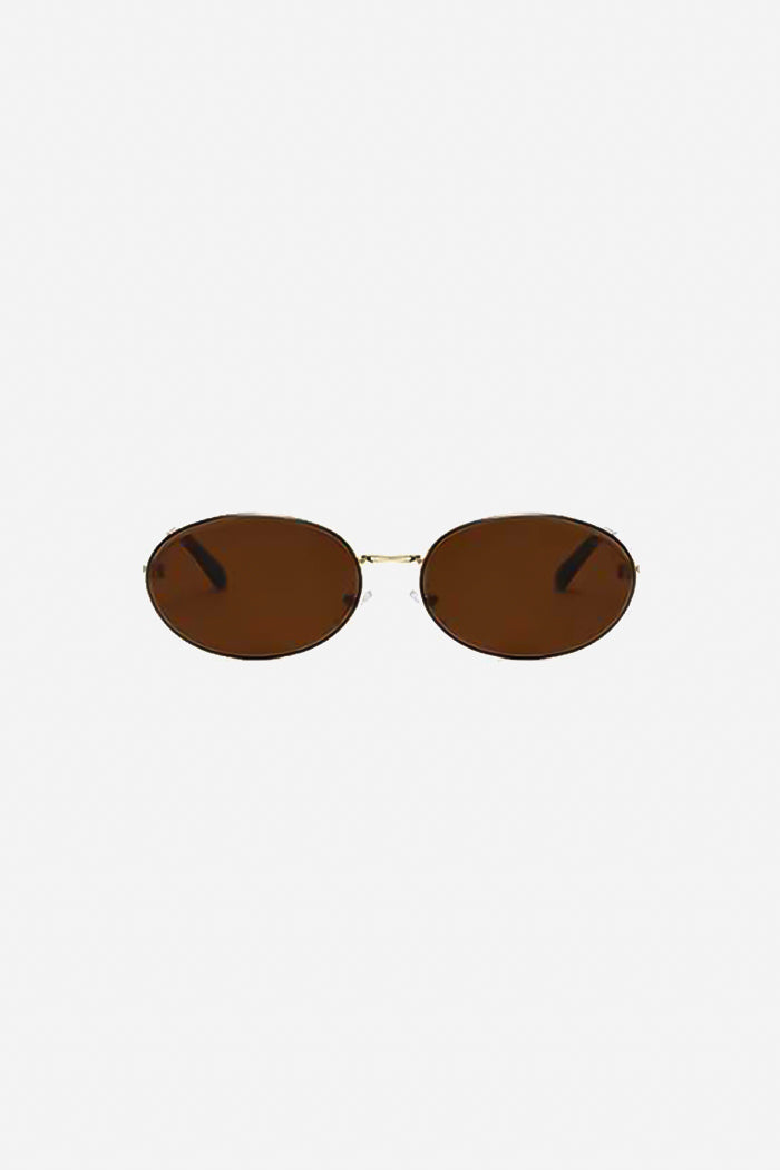 Lunettes de soleil ovales fines avec monture en métal poli et plaquettes de nez réglables – Marron 