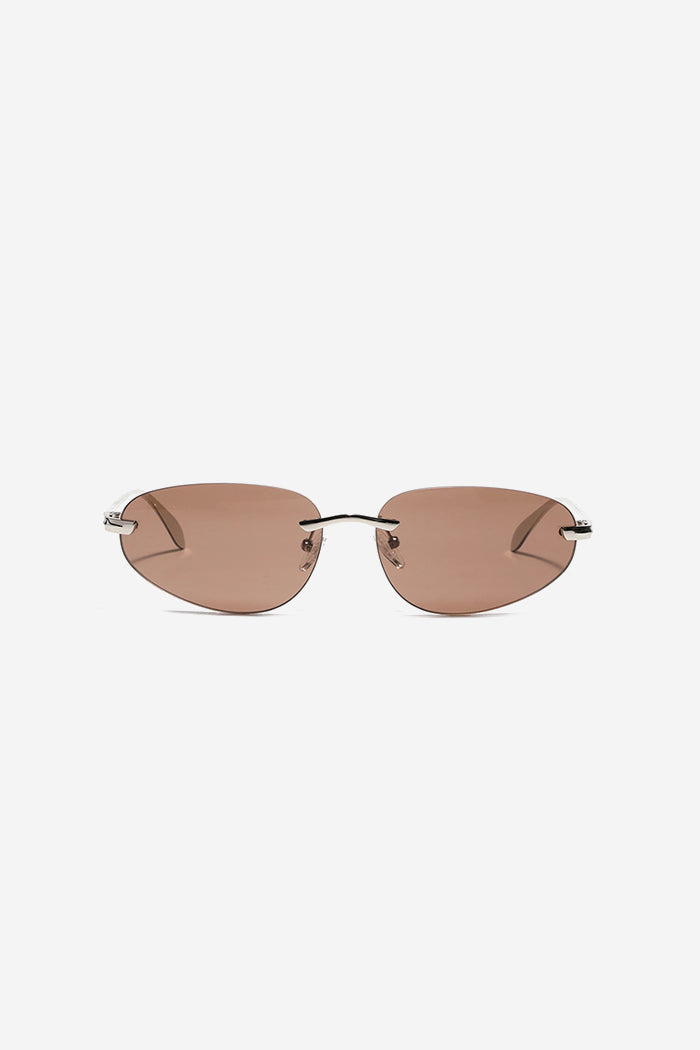 Lunettes de soleil minimalistes sans monture avec branches métalliques élégantes et branches incurvées – Marron 