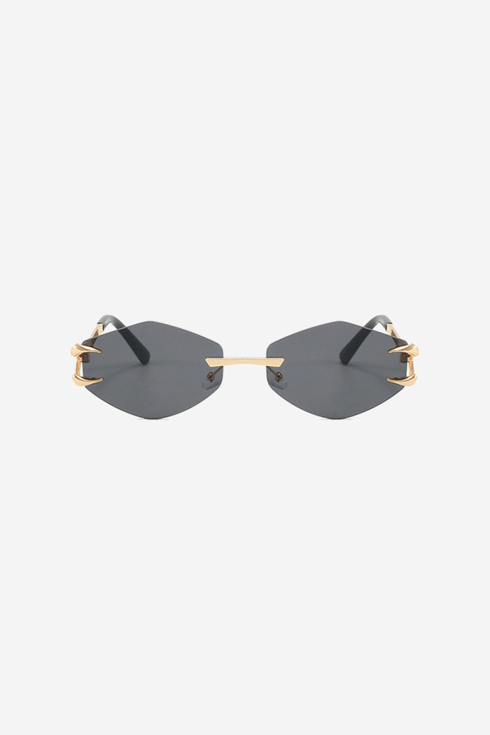 Lunettes de Soleil Géométriques Sans Monture avec Branches Dorées Épinglées – Noir 