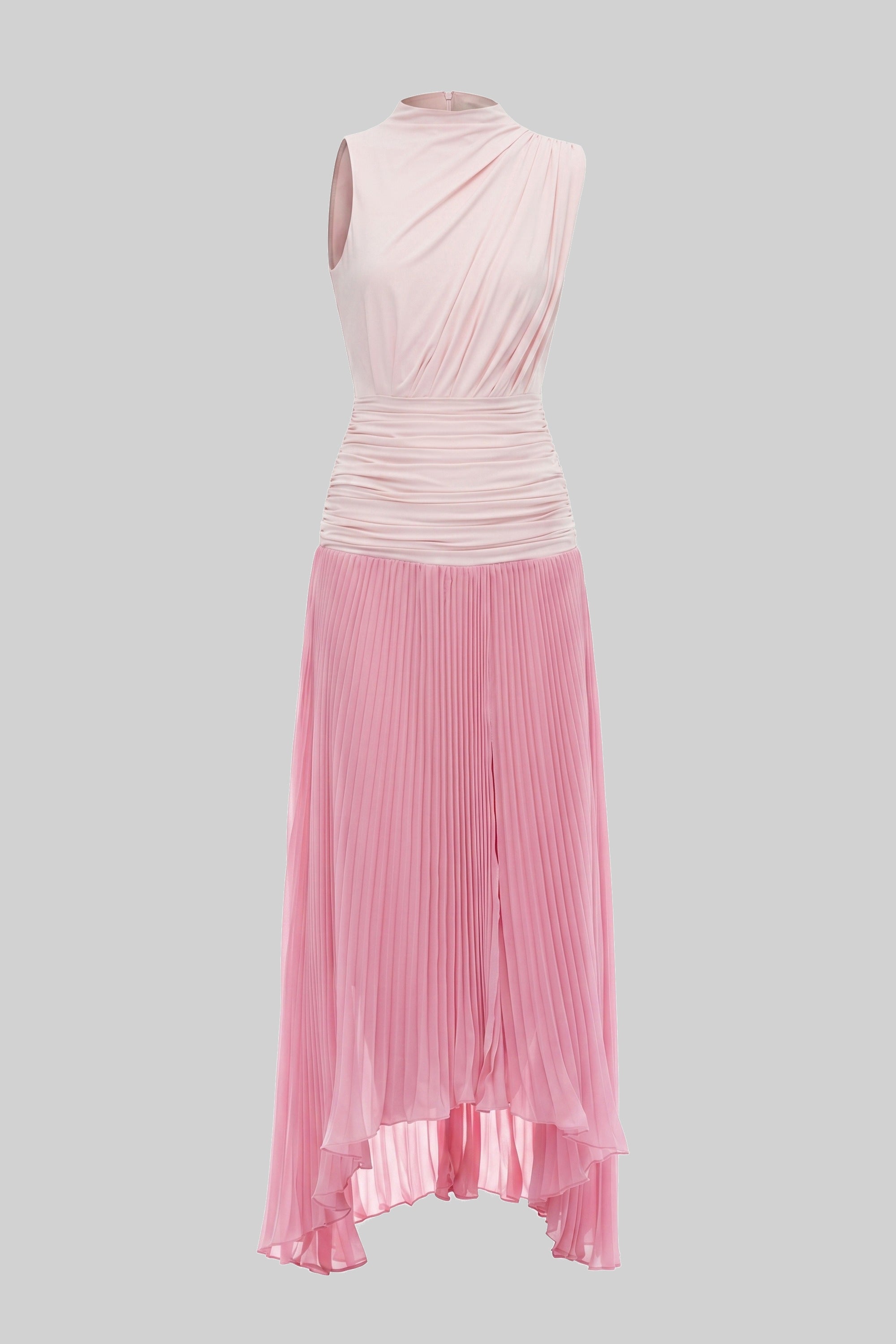 Robe longue plissée à col halter avec détail de taille froncée - Rose 