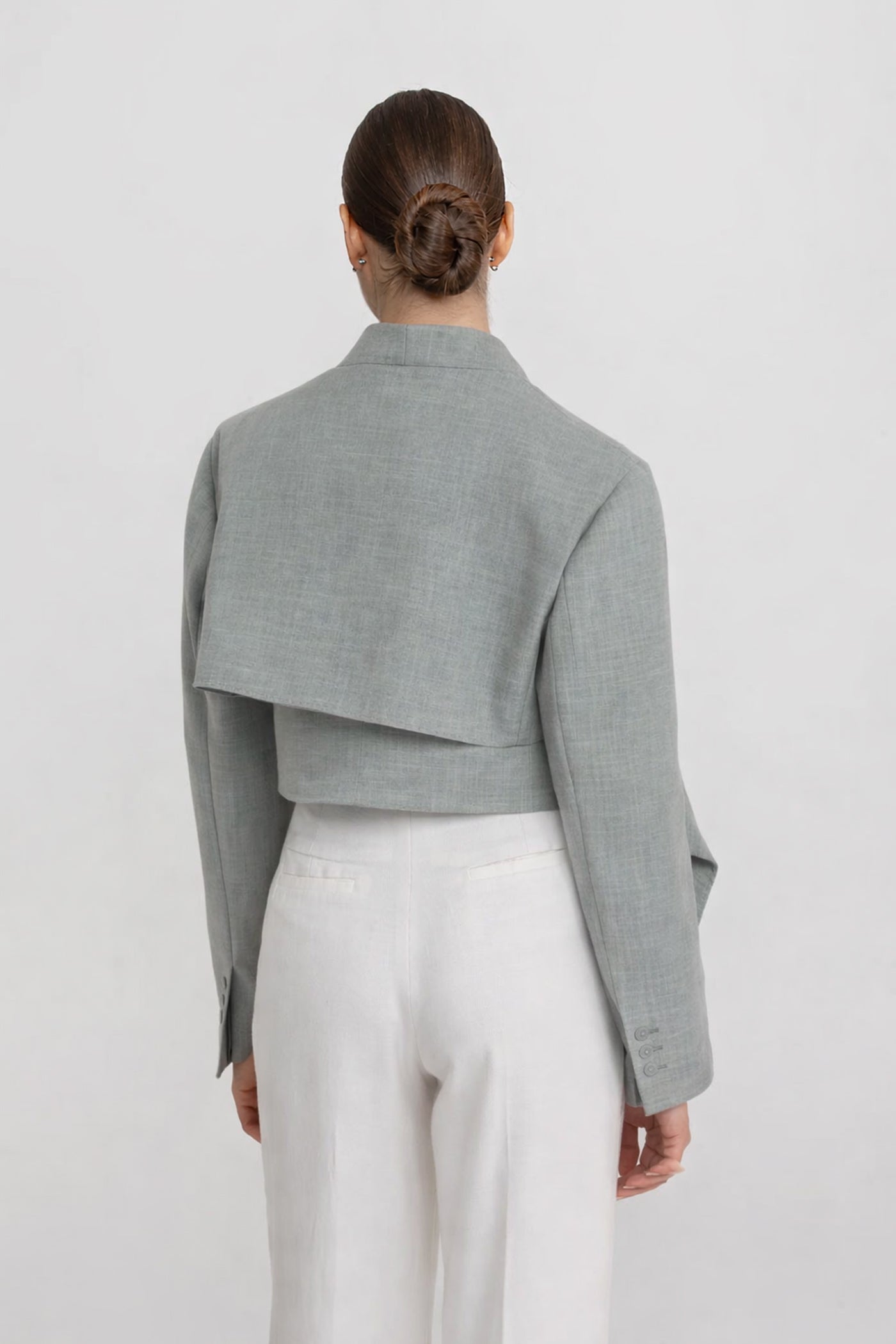 Blazer court à manches longues avec détail découpé à la taille - Gris 