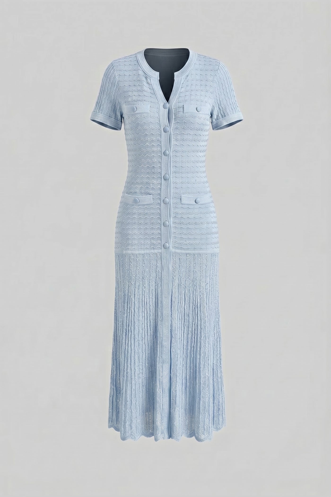 Robe midi à manches courtes avec texture tricotée scintillante - Light Blue 