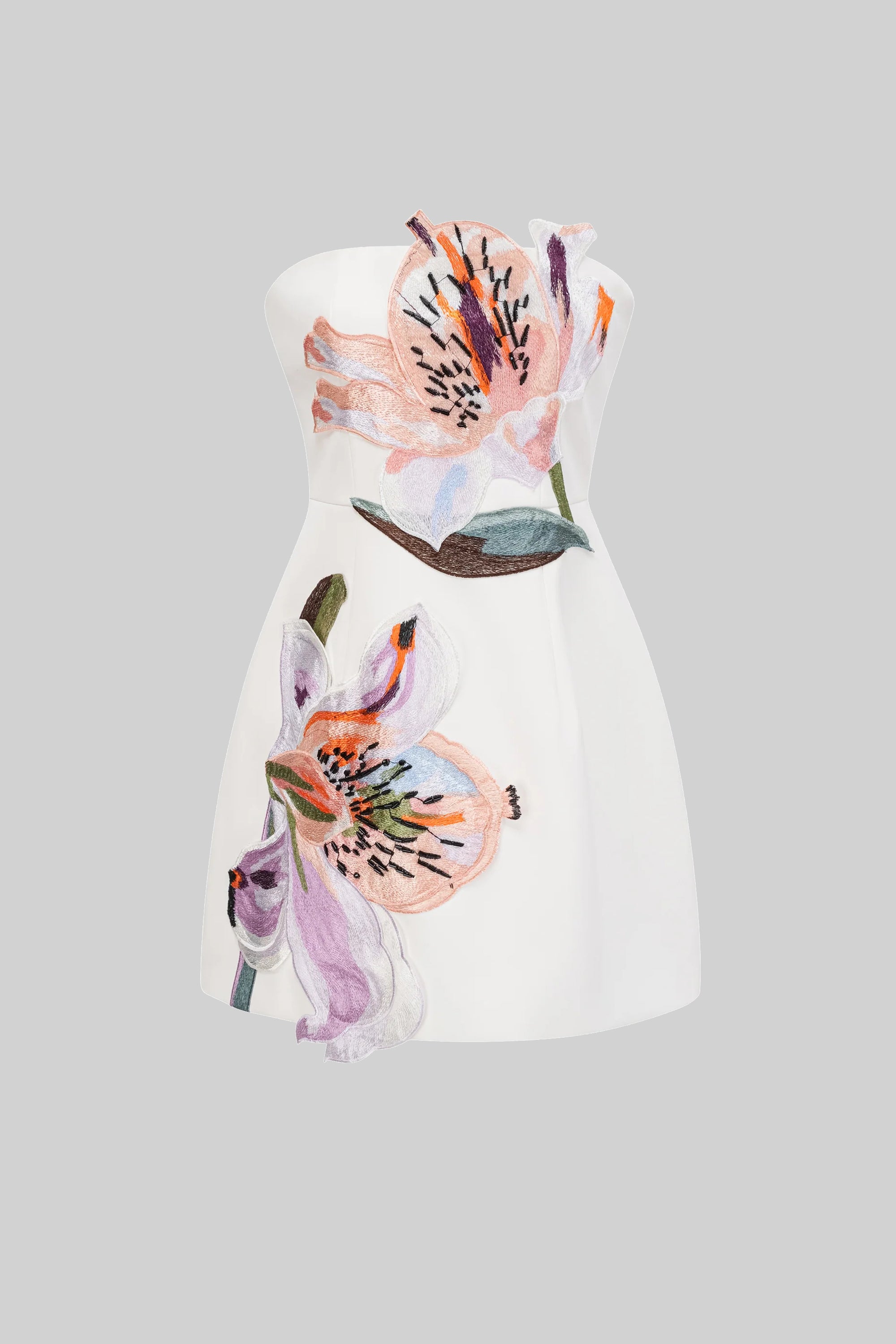 Robe mini sans bretelles à imprimé floral avec corsage structuré - Blanc 