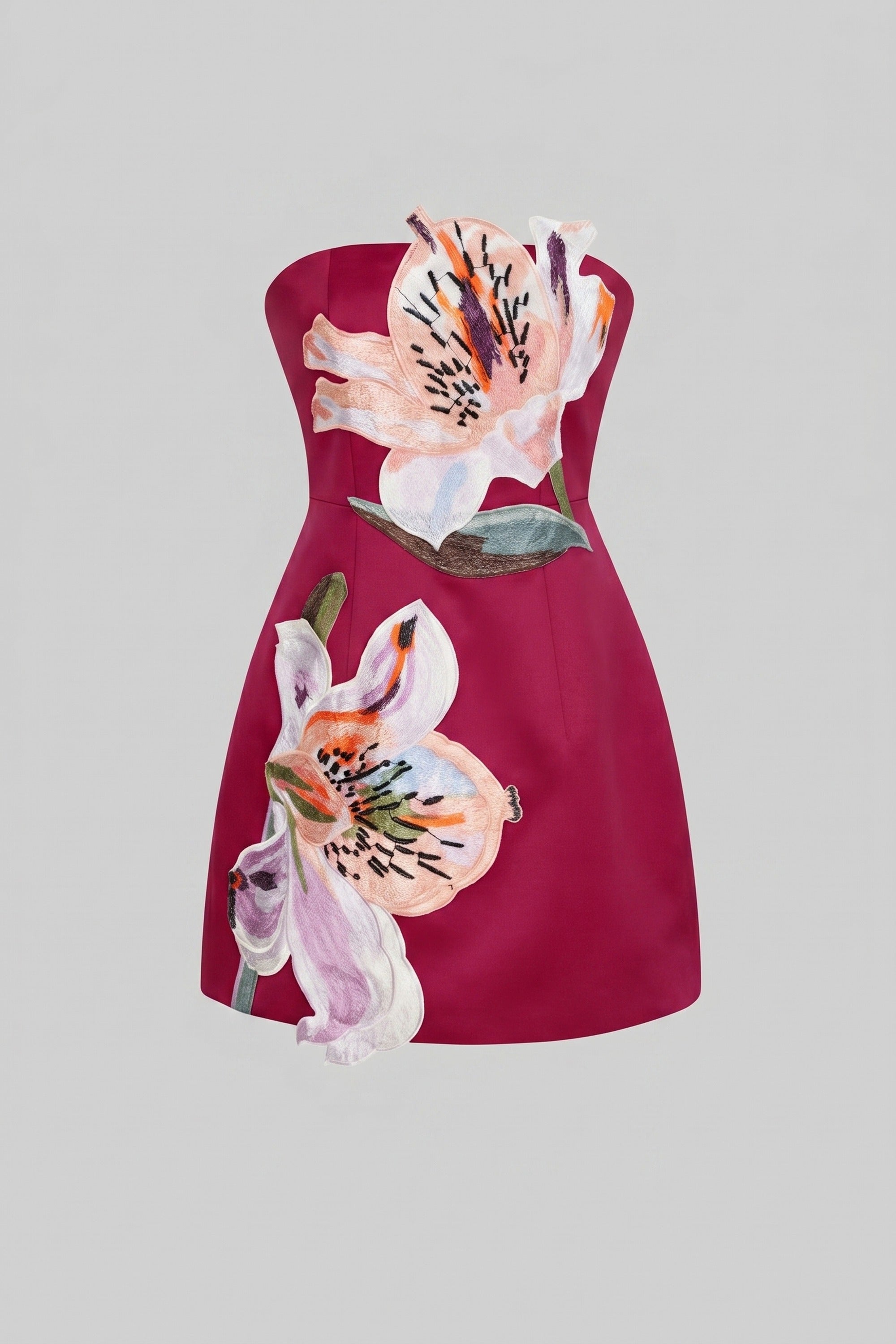 Robe mini à imprimé floral sans bretelles avec corsage structuré - Rouge 