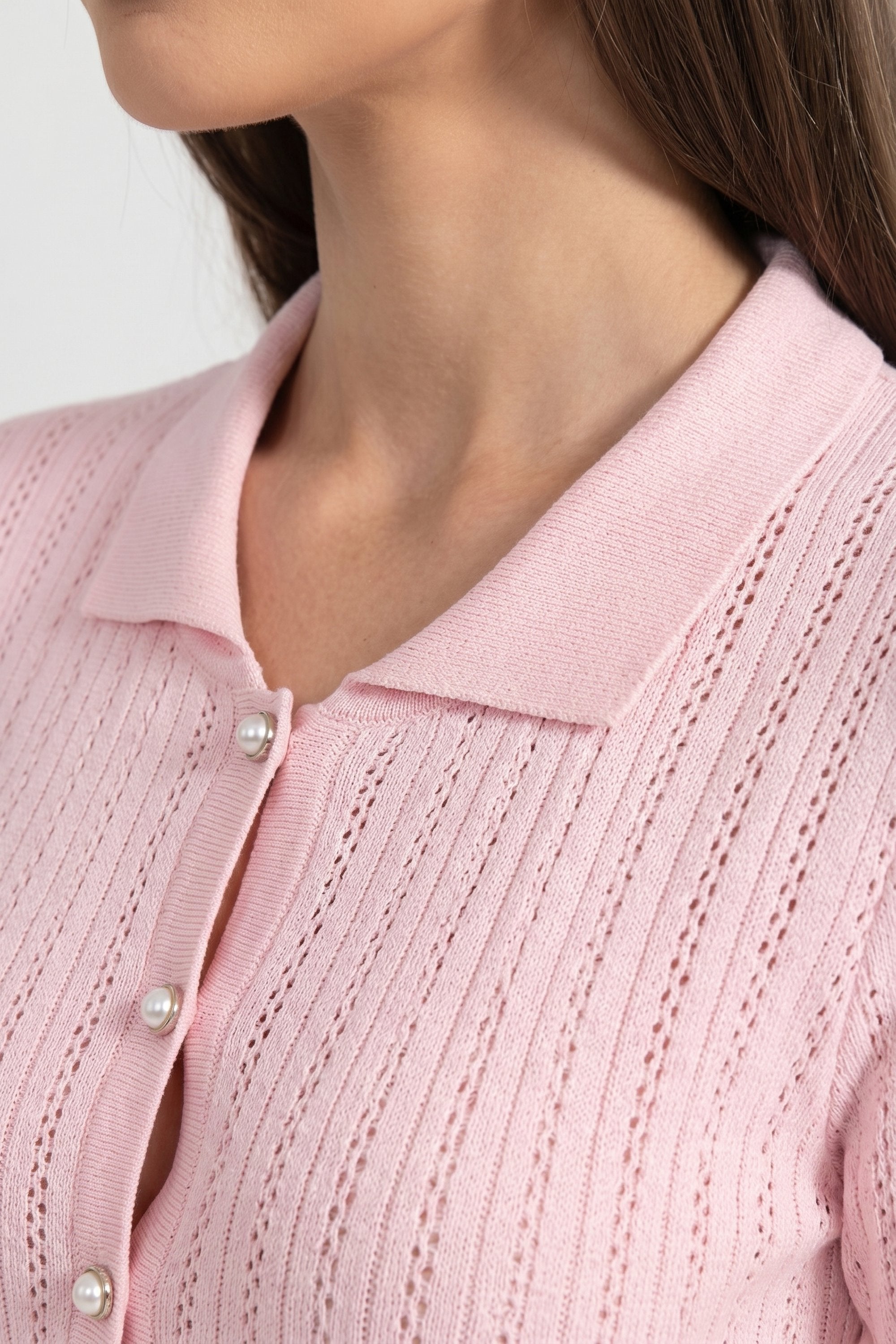 Robe maxi en maille à col Claudine et basque, avec ourlet en dentelle - Rose 