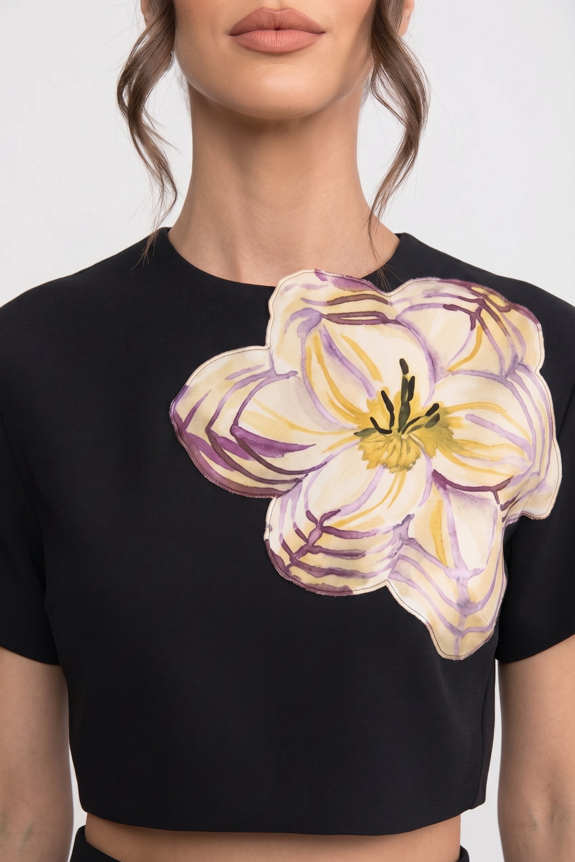 Ensemble coordonné à imprimé floral à manches courtes avec top court et jupe maxi - Blanc 