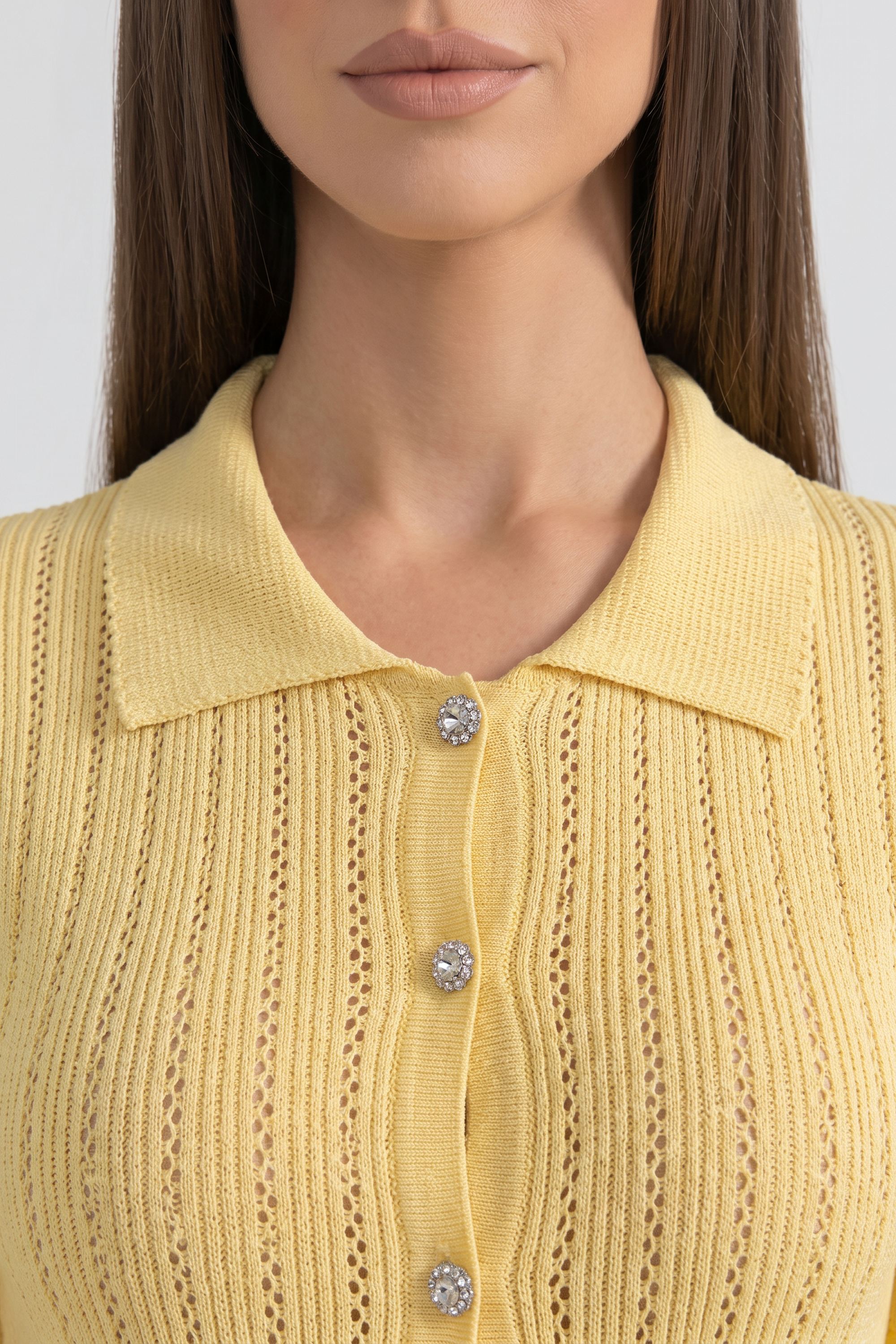 Robe maxi péplum en maille avec col Peter Pan et ourlet en dentelle - Jaune 