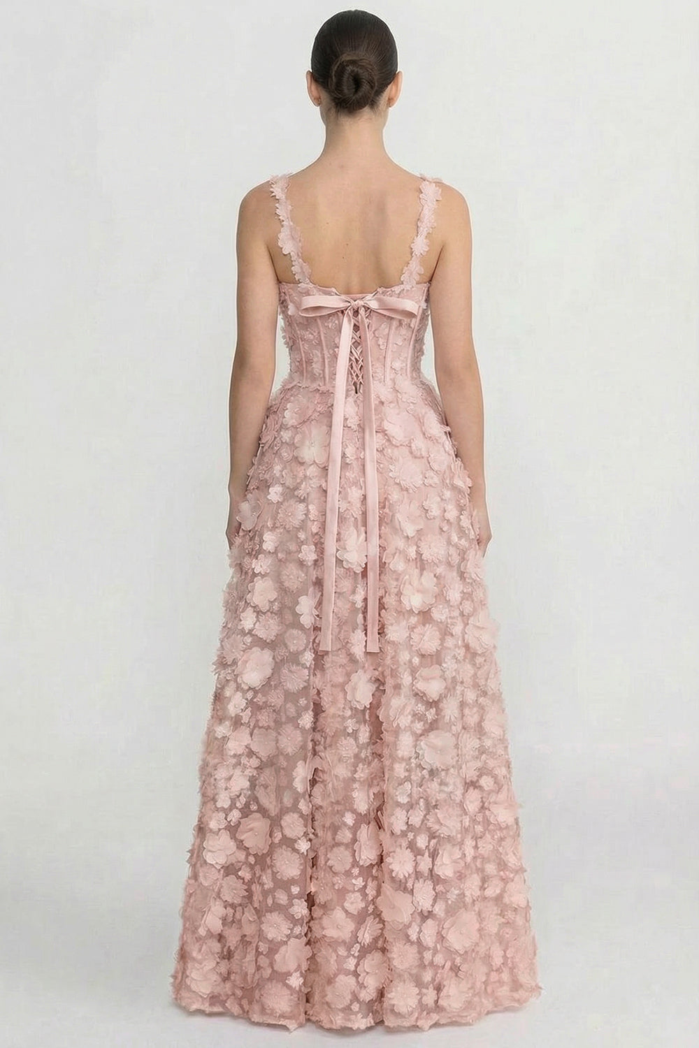 Robe longue à appliqués floraux avec bustier corseté - Rose 