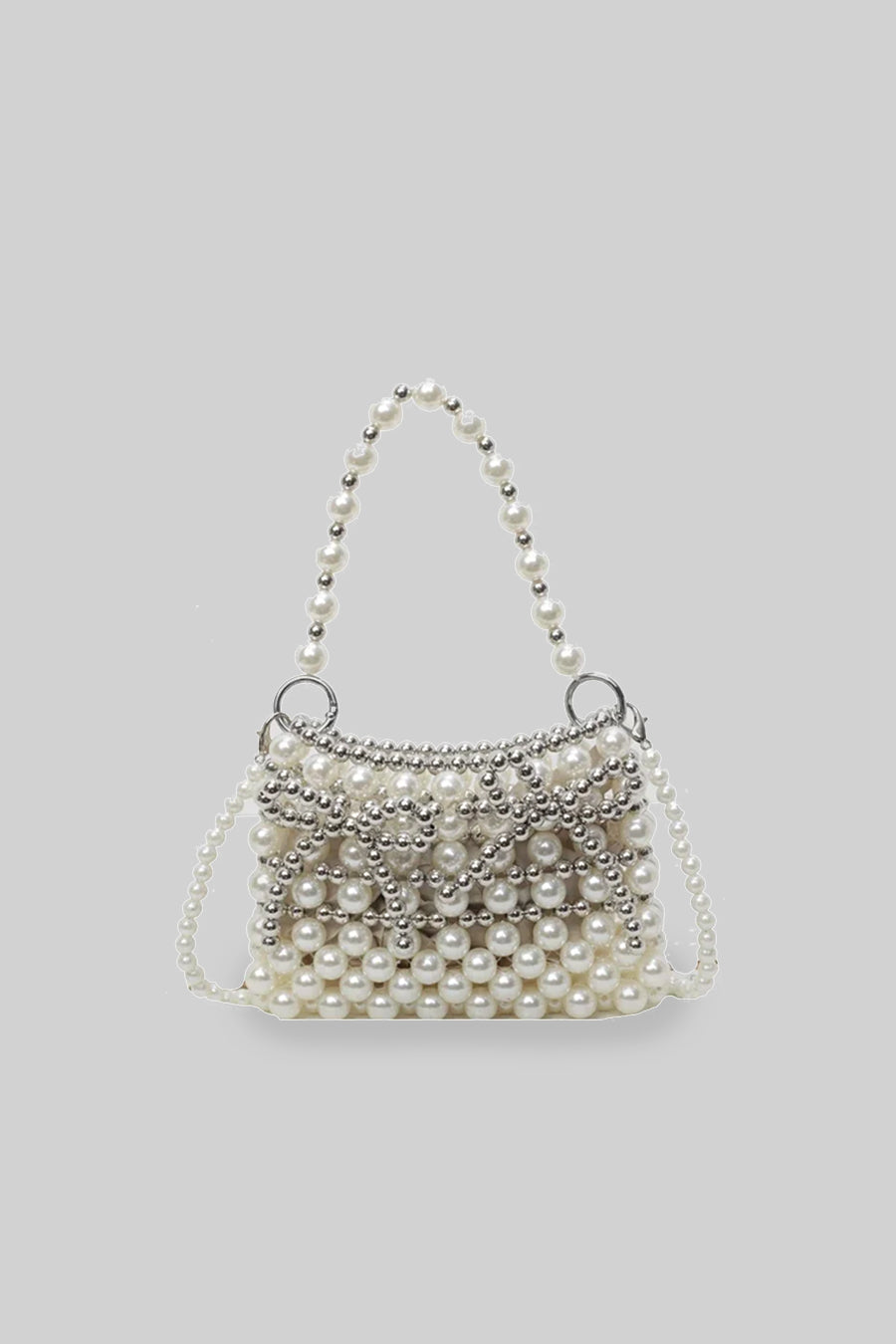 Sac à main perlé avec perles et accents argentés 