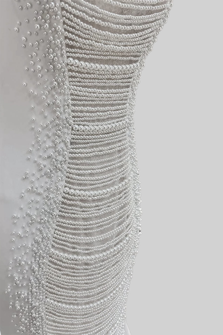 Robe de soirée en satin exquis ornée de perles - Blanc 