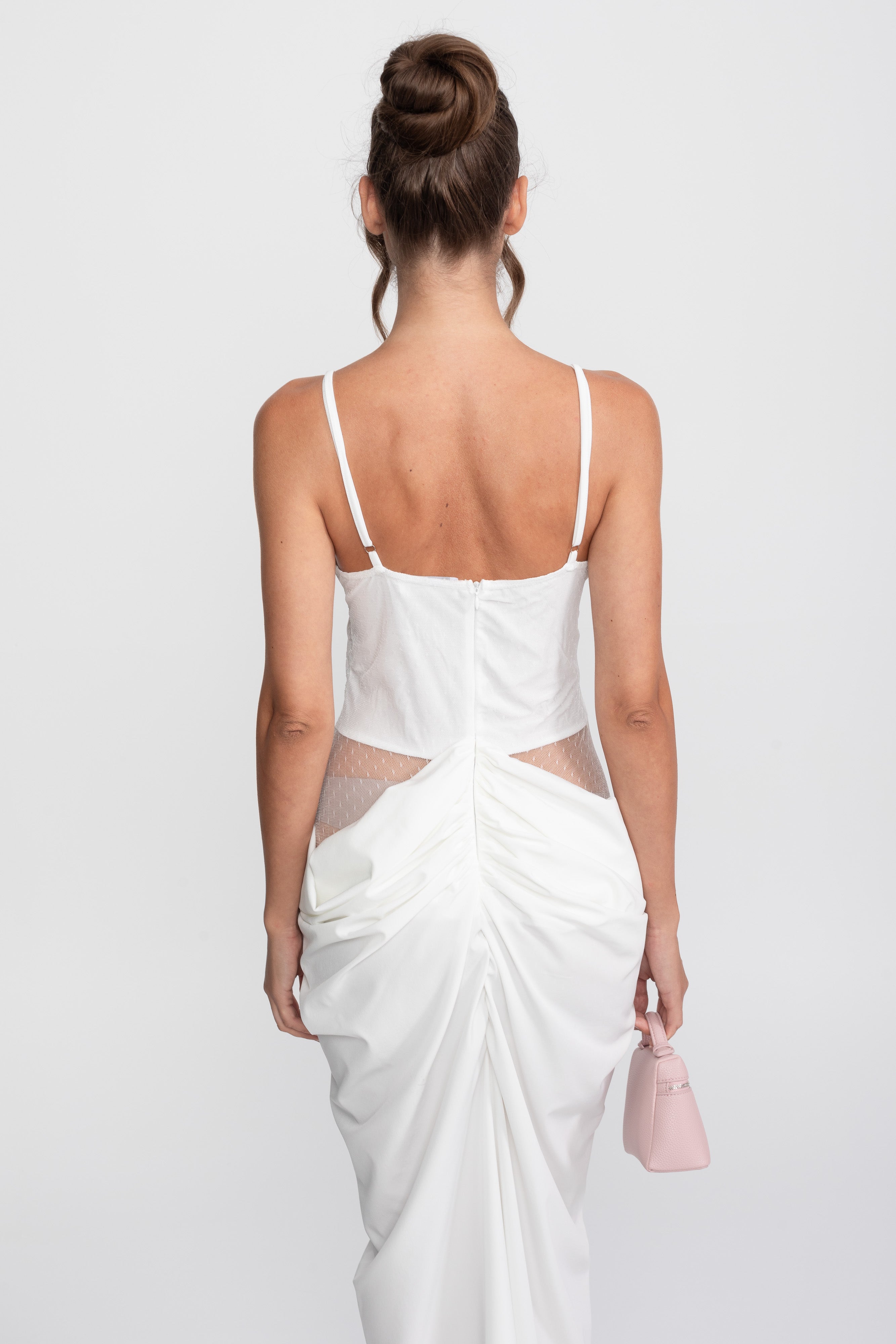 Robe drapée à corsage en dentelle avec fines bretelles - Blanc 