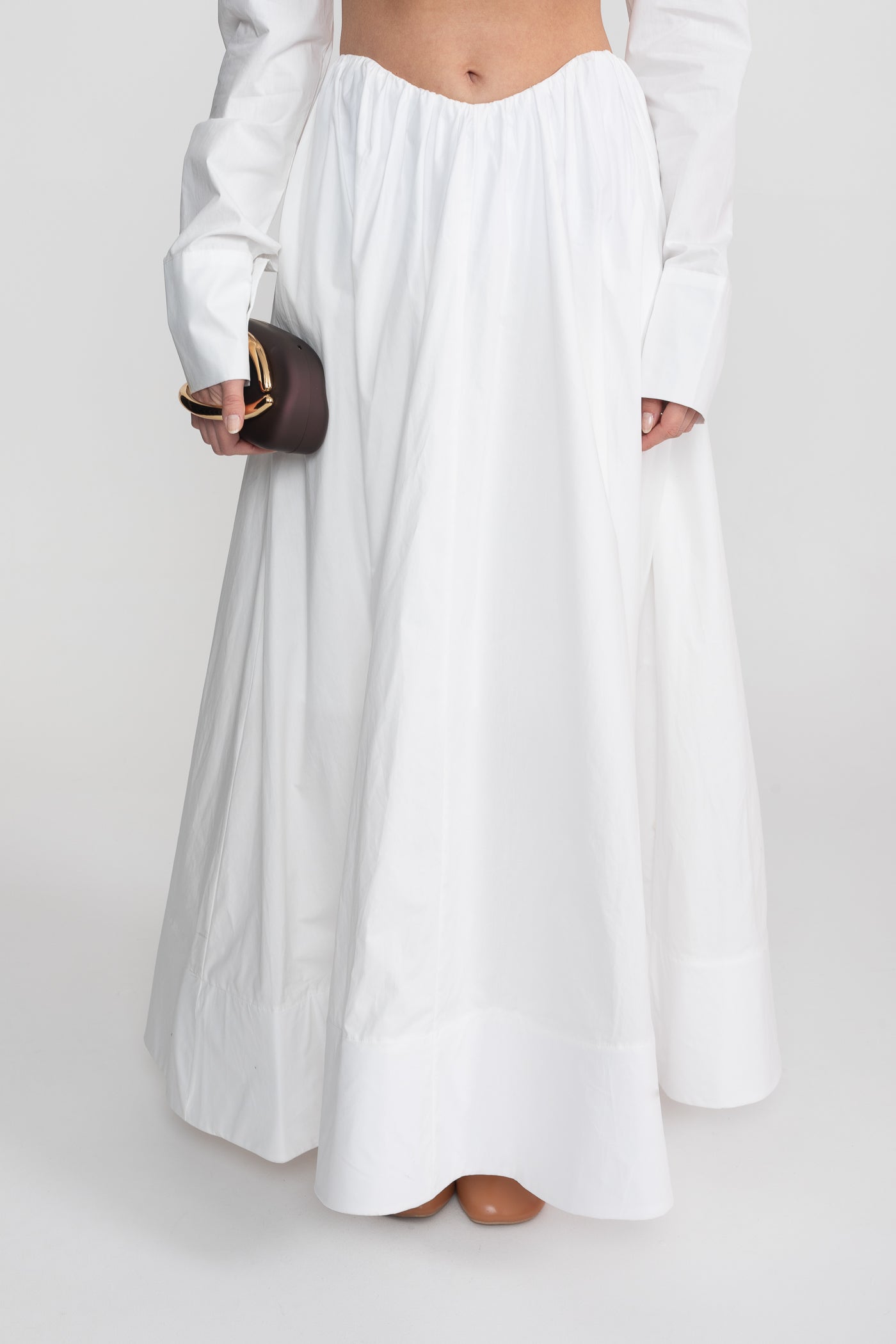 Ensemble Co-Ord à Manches Longues avec Haut Court Sous la Poitrine - Blanc 