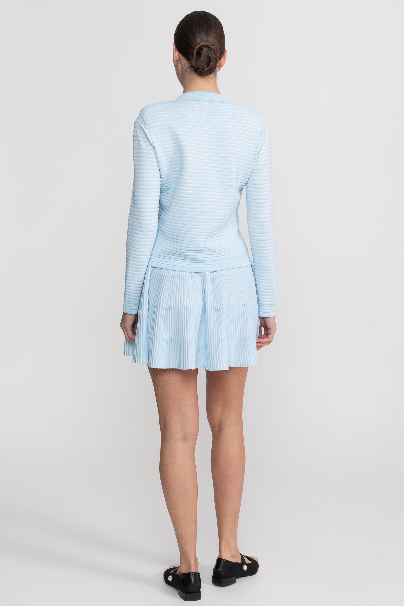 Ribbed Knit Co-Ord Set With Gold Button Embellishment - Blue
