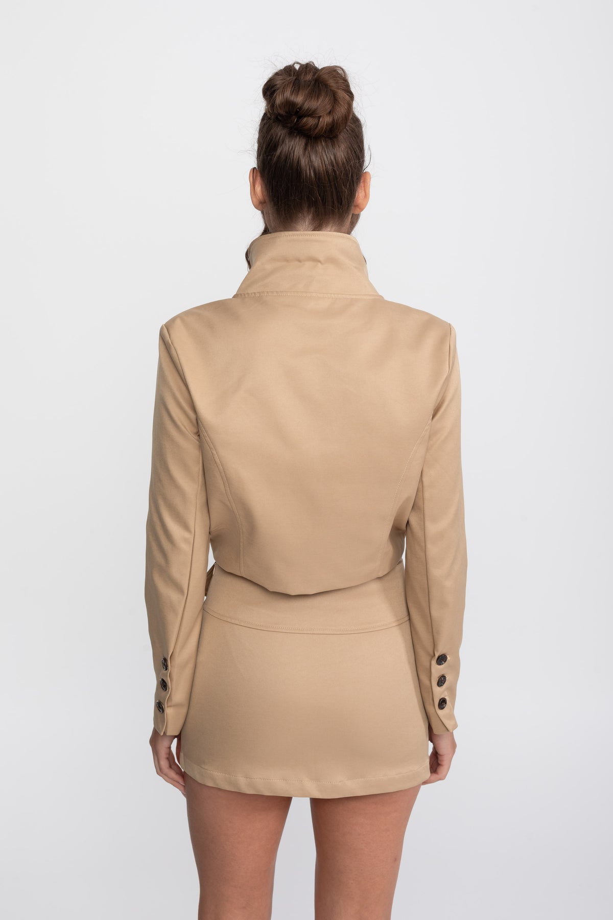 Ensemble coordonné veste courte croisée et mini-jupe - Khaki 