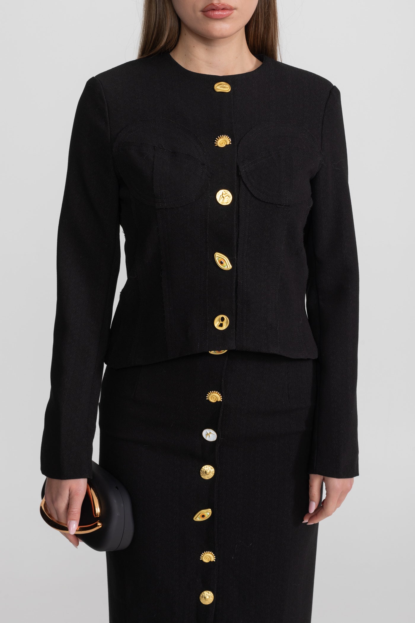 Ensemble coordonné avec boutons dorés remarquables - Noir 