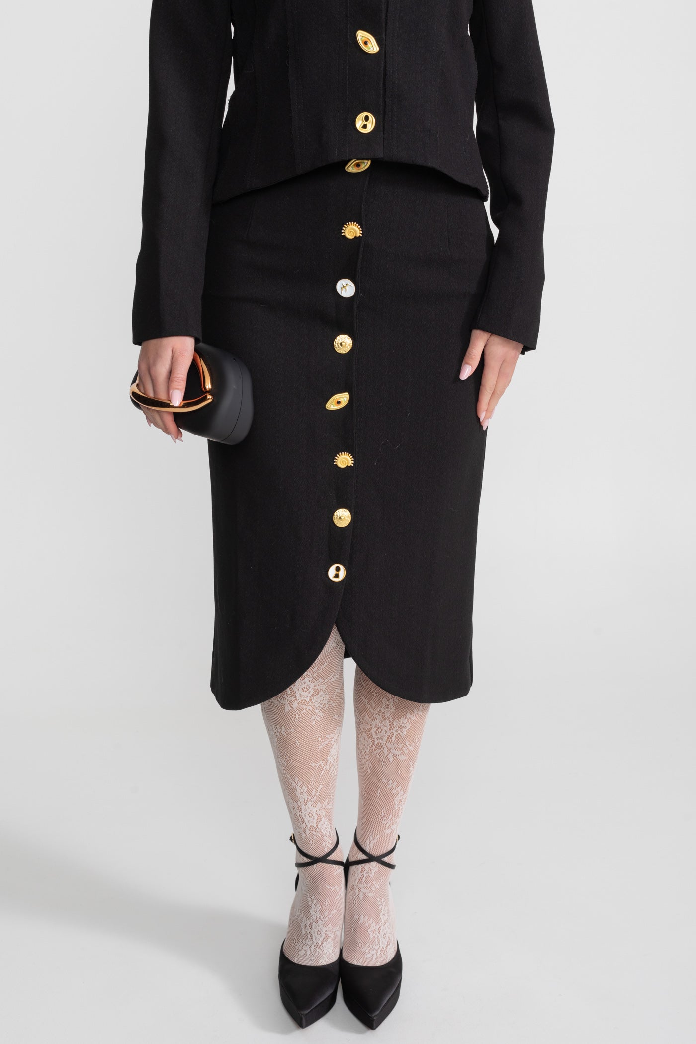 Ensemble coordonné avec boutons dorés remarquables - Noir 