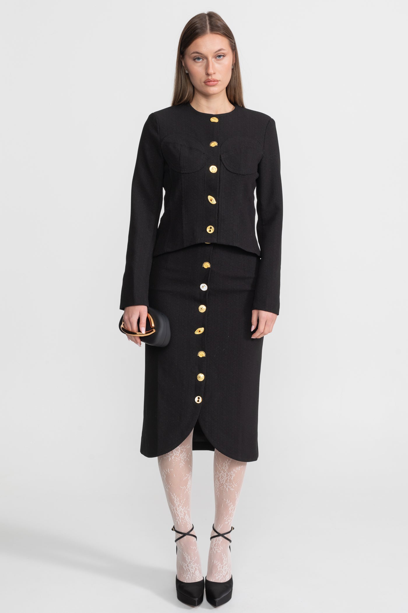 Ensemble coordonné avec boutons dorés remarquables - Noir 