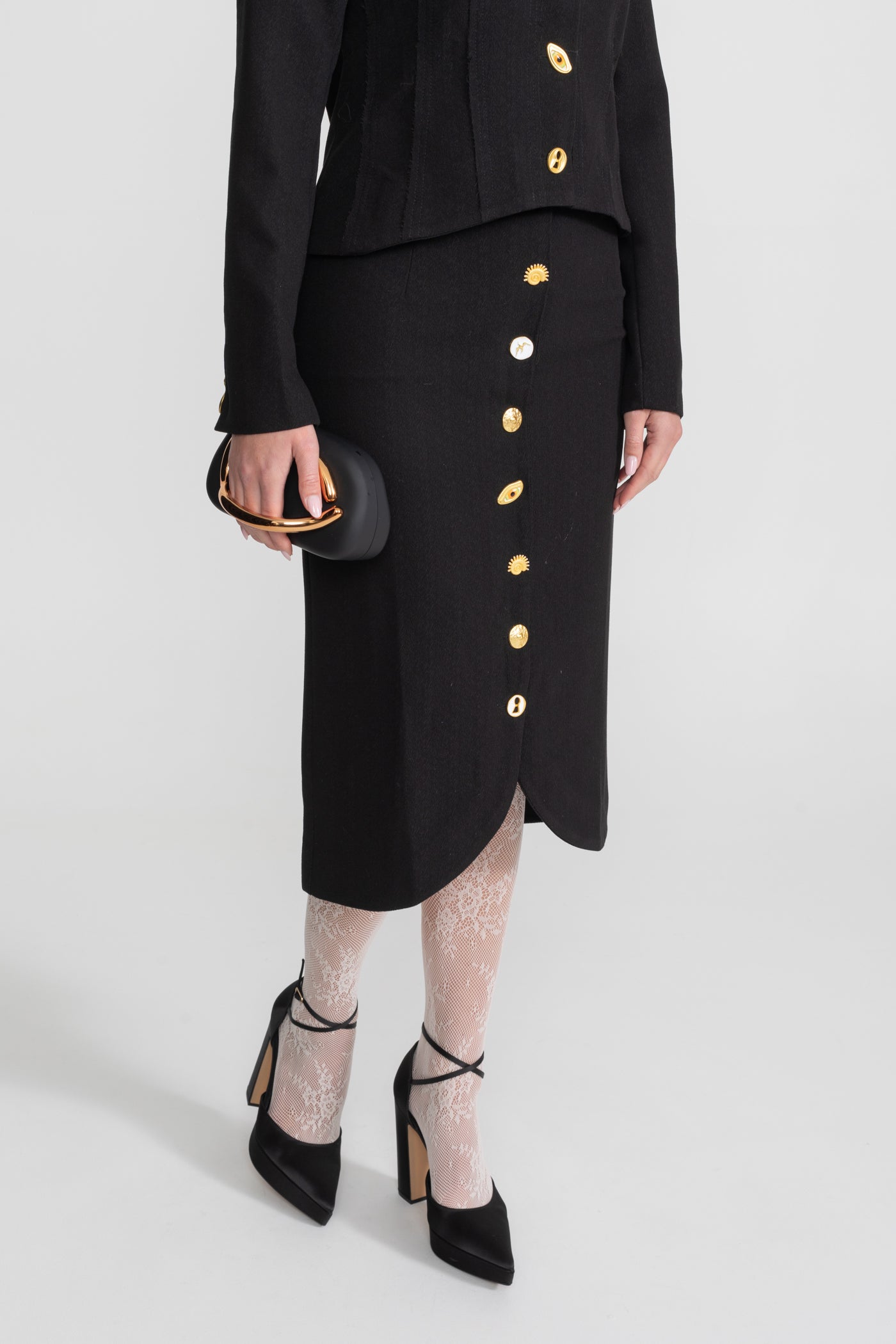 Ensemble coordonné avec boutons dorés remarquables - Noir 