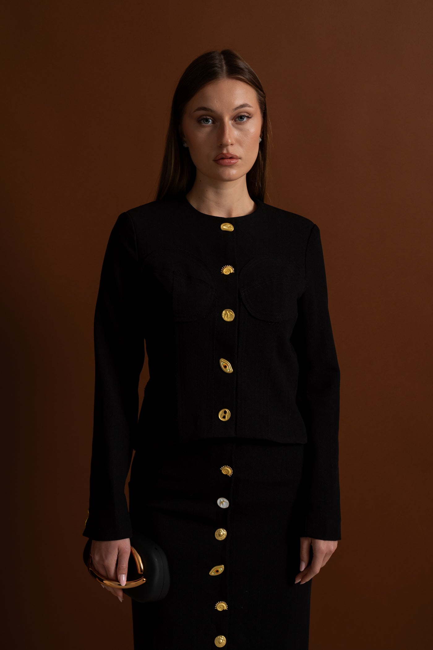 Ensemble coordonné avec boutons dorés remarquables - Noir 