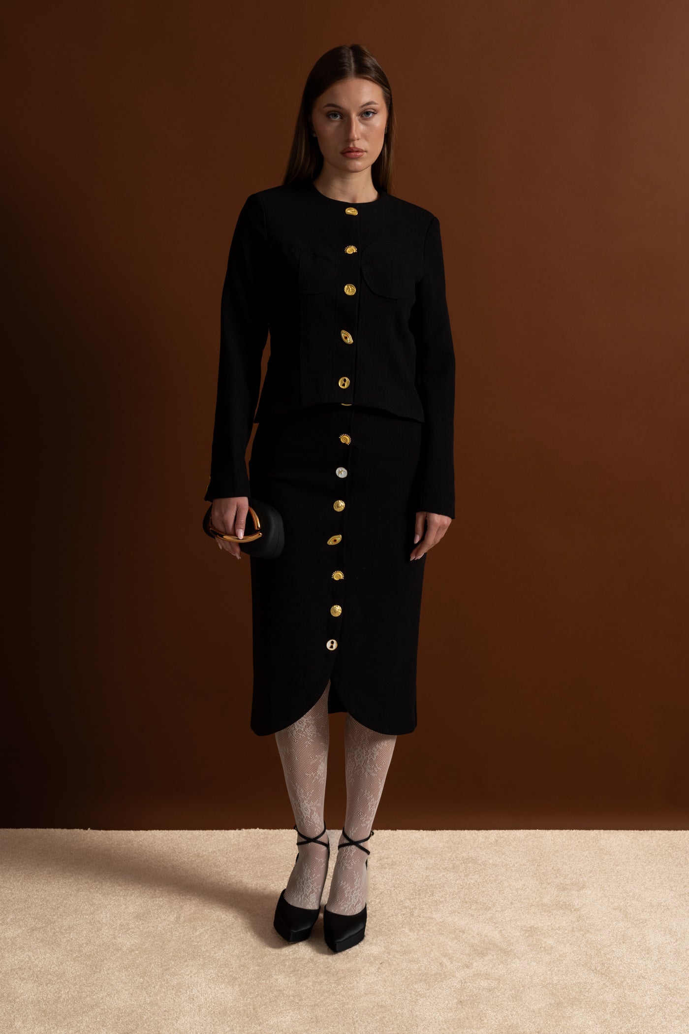 Ensemble coordonné avec boutons dorés remarquables - Noir 