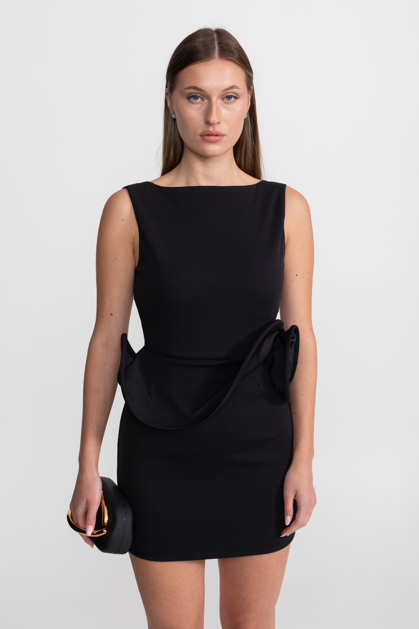 Robe Mini avec Détail Péplum Sculptural - Noir 