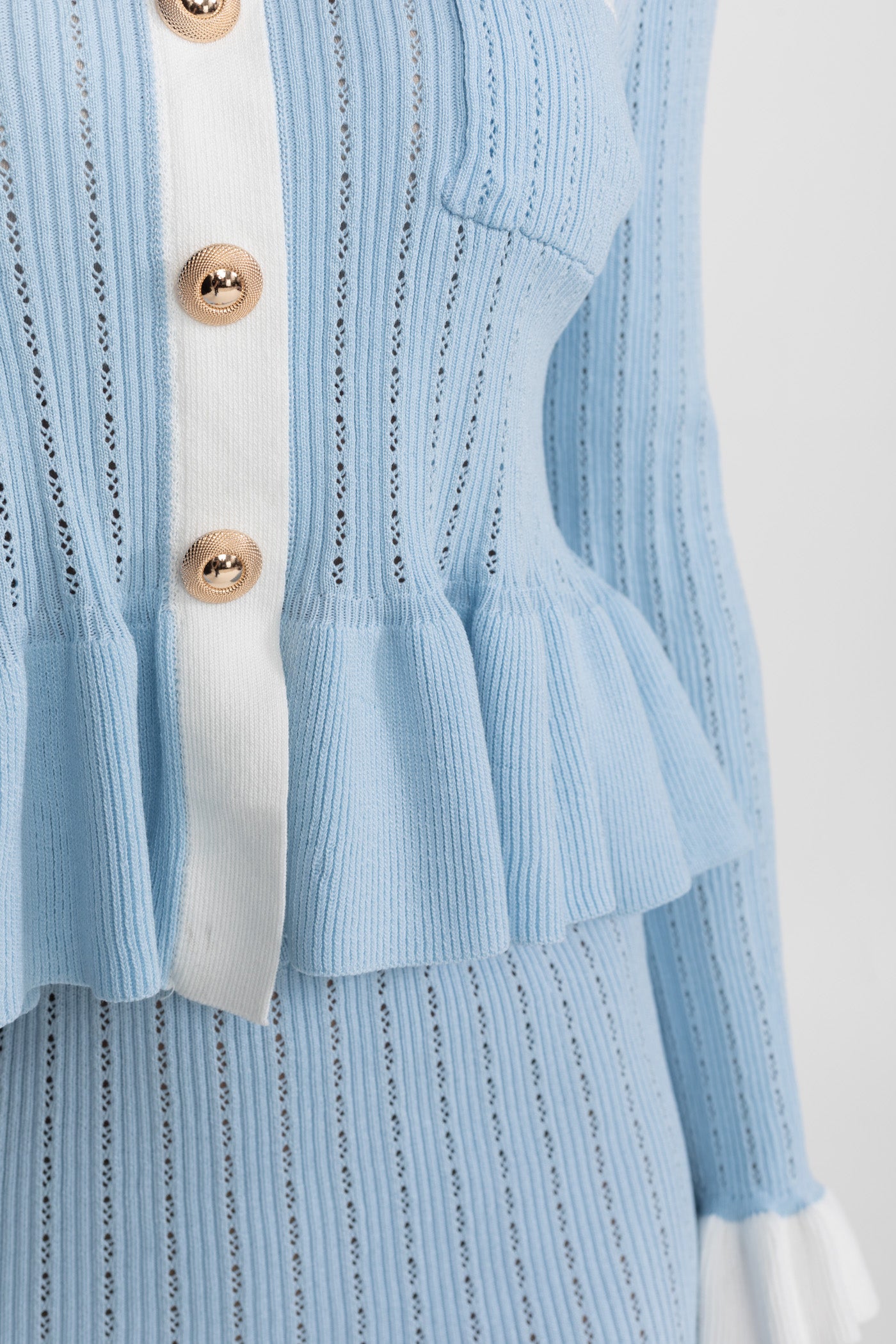 Pointelle Knit Midi Co-Ord with Contrast Trim – Baby Blue