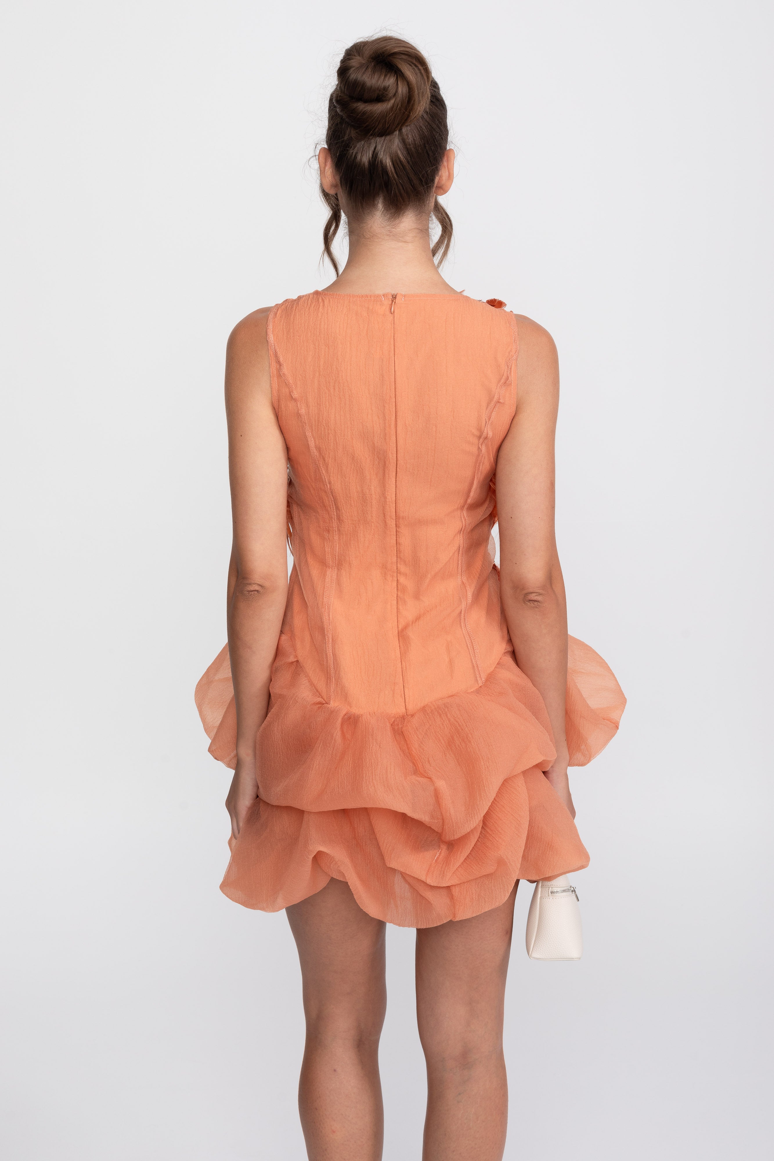 Mini-robe péplum avec appliqué plumes 3D et perles de cristal - Orange 