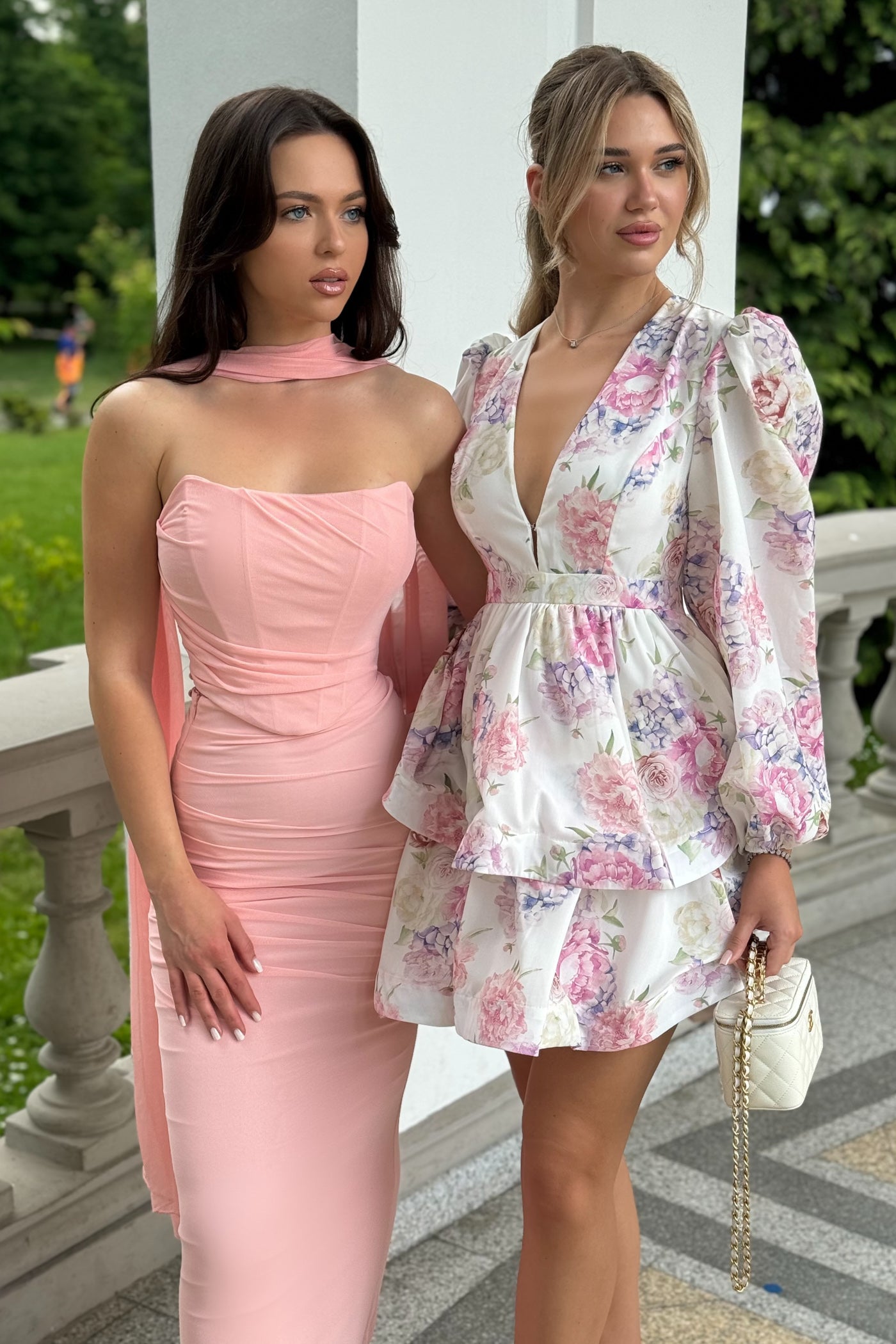 Elegant Draped Evening Co-Ord With Asymmetrical Neckline And Ruching Details - Pink