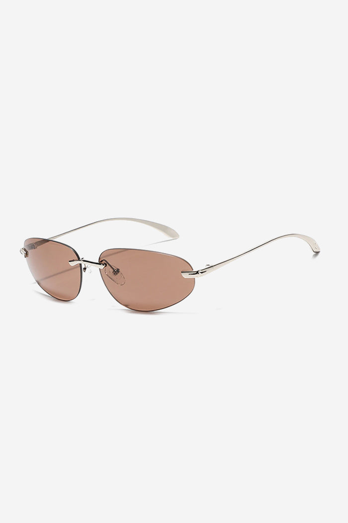 Lunettes de soleil minimalistes sans monture avec branches métalliques élégantes et branches incurvées – Marron 