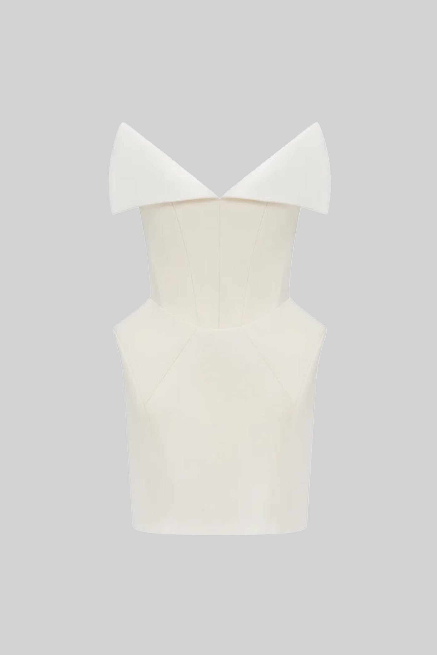 Robe courte corsetée structurée avec encolure style col plié – Blanc 