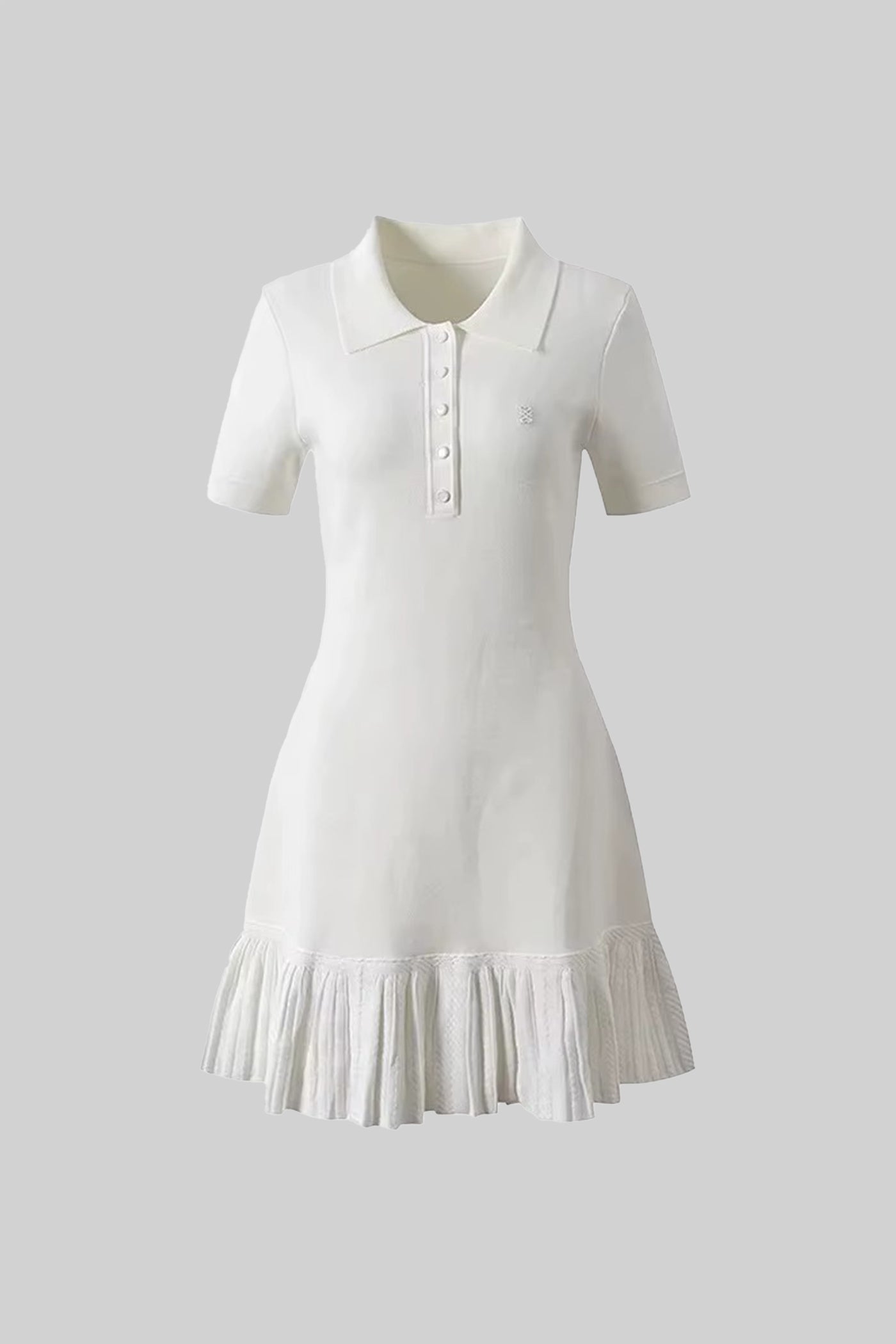 Robe Polo Courte à Manches Courtes avec Ourlet Plissé à Volants - Blanc 