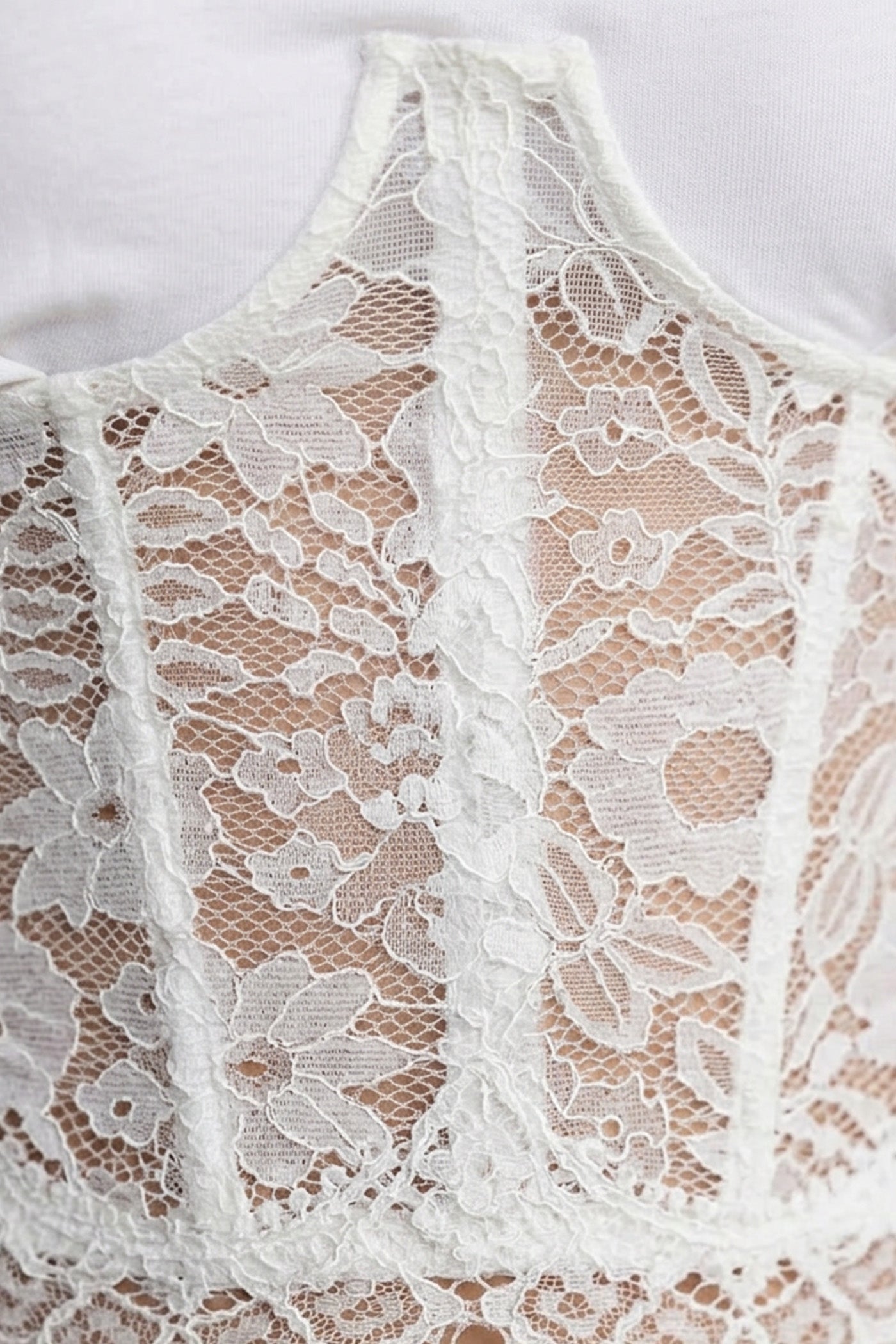 Short Sleeve Top With Lace Corset Overlay - White