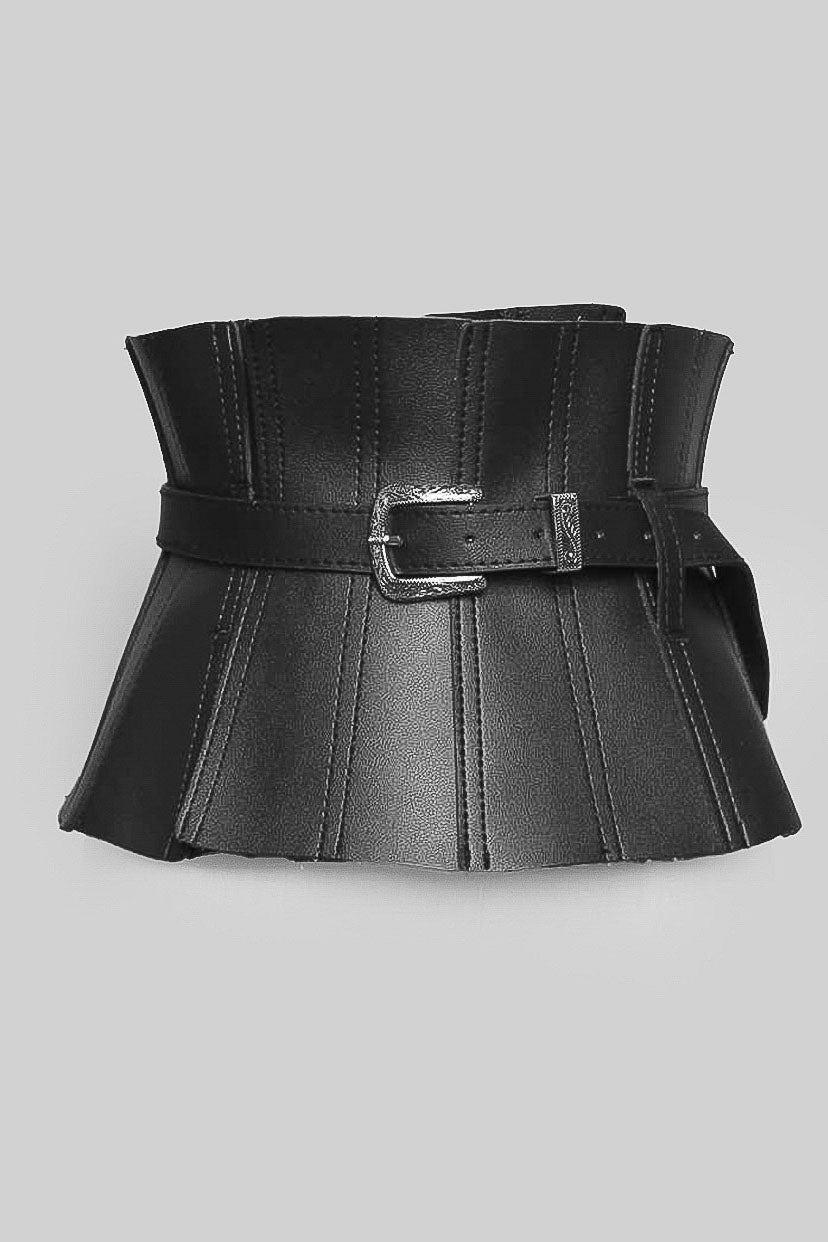 Large ceinture corset en cuir végétalien - Noir 