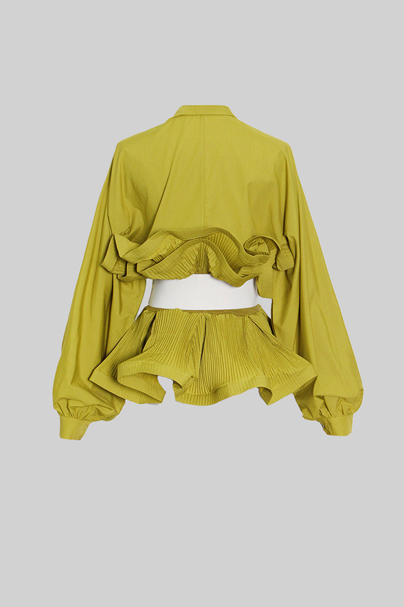 Ruffle Shirt with Massive Belt - Olive Green