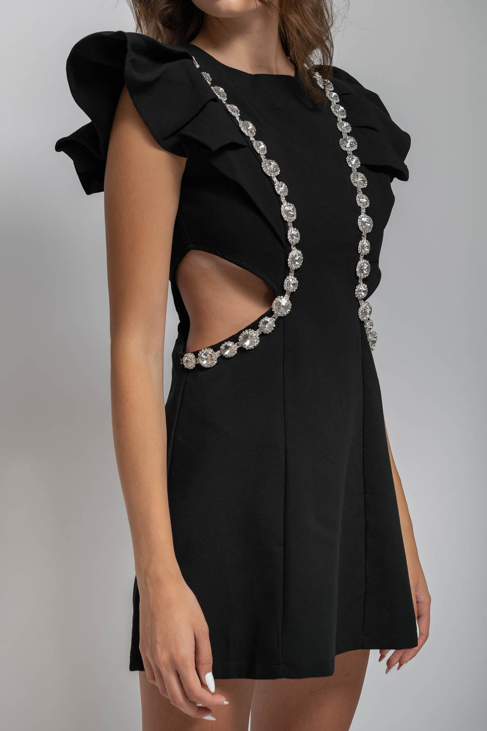 Robe élégante avec détails en diamant - Noir 